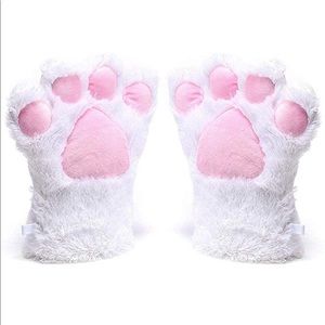 New white fur cat gloves mittens cosplay costume kitten